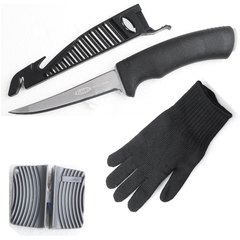 Fladen Filetiermesser Set Handschuh Messer und Schärfer