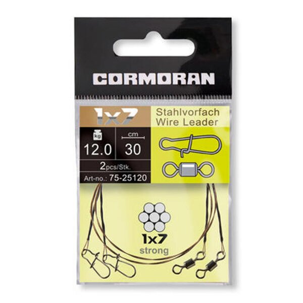 Cormoran 1x7 Stahlvorfach mit Wirbel und Karabiner 15,0kg 70,0cm