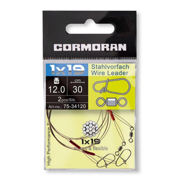 Cormoran 1x19 Stahlvorfach mit Wirbel und Karabiner 16,0kg 30,0cm