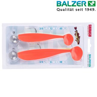 Balzer Shirasu Dorsch Gummi Set 12+15cm Orange 60+80g Jighead