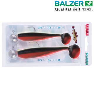 Balzer Shirasu Dorsch Gummi Set 12+15cm Schwarz-Orange 40+60g Jighead