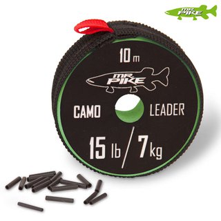 Quantum Mr.Pike Camo Leader 10m + 20 Sleeves 9 Kg / 20lbs