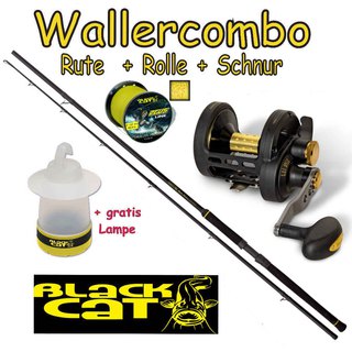 Black Cat Waller Combo Rute + Multirolle LH + Schnur + gratis Lampe