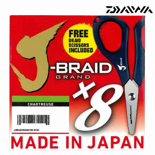 Daiwa J-Braid Grand X8 270m Chartreuse 0,22mm 19,5kg + Free Braid Scissors