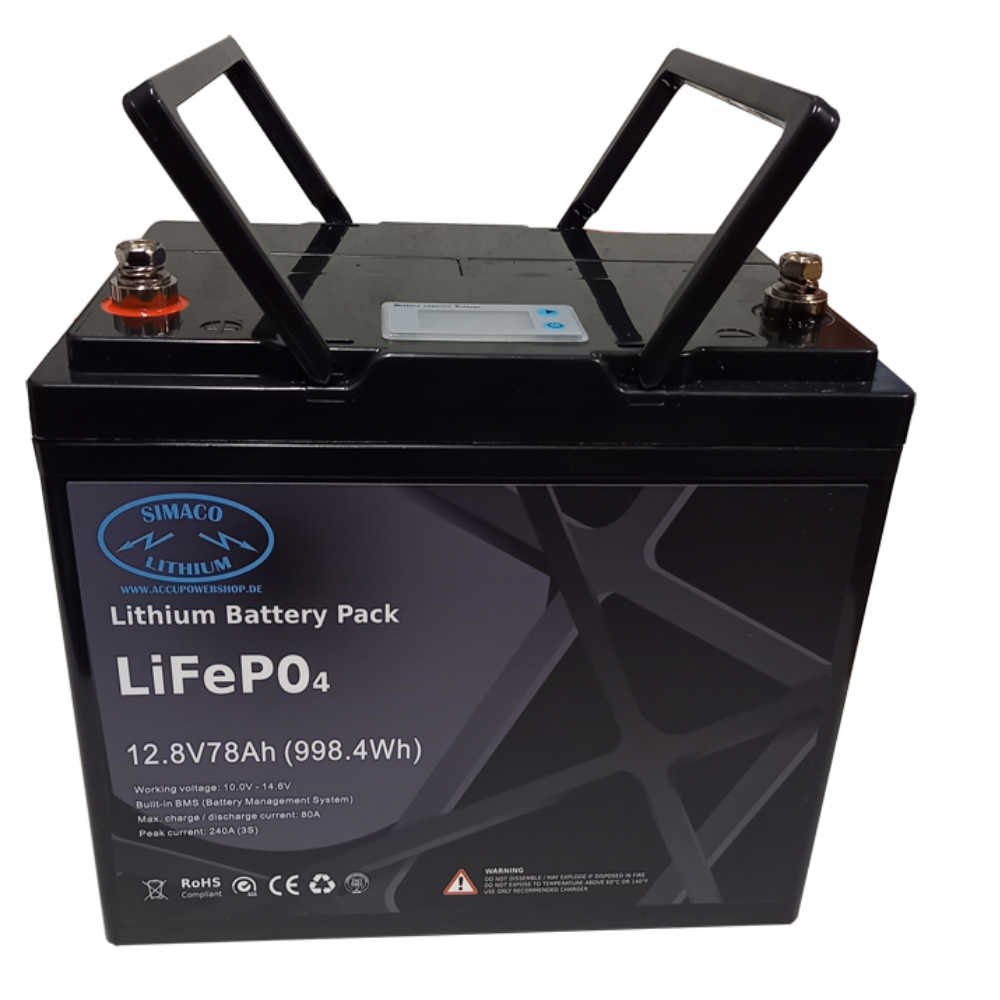 Lithium LIFEPO4 Akku 12V 78AH mit BMS und LED Display - VF