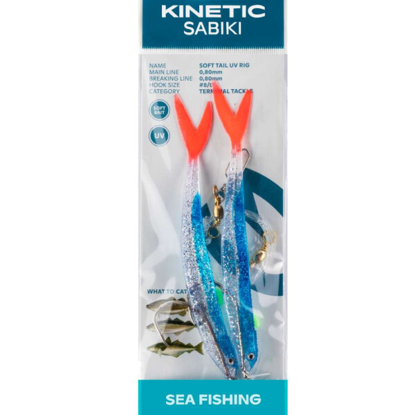 Kinetic Sabiki Soft Tail UV Paternoster Blue Fire Tail