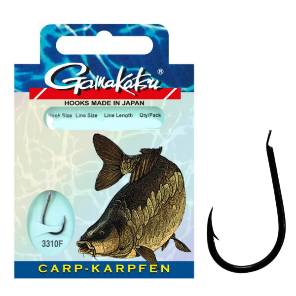 Gamakatsu Karpfen Haken gebunden 3310F Black 60cm Gr.6 / 0,28mm
