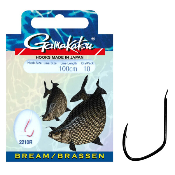 Gamakatsu Brassen Haken gebunden 2210R Rot 100cm Gr.10 / 0,14mm