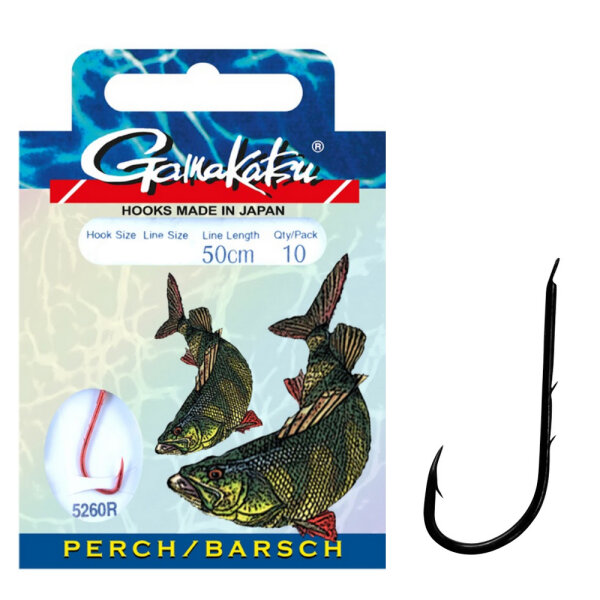 Gamakatsu Barsch Haken gebunden 5260R Rot Gr.6 / 0,22mm