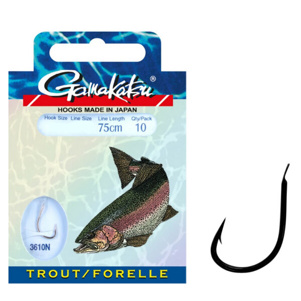 Gamakatsu Forelle Haken gebunden 3610N Nickel 75cm Gr.6 / 0,22mm
