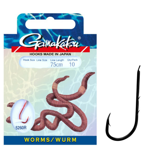 Gamakatsu Wurm Haken gebunden 5260R Rot 75cm Gr.10 / 0,22mm