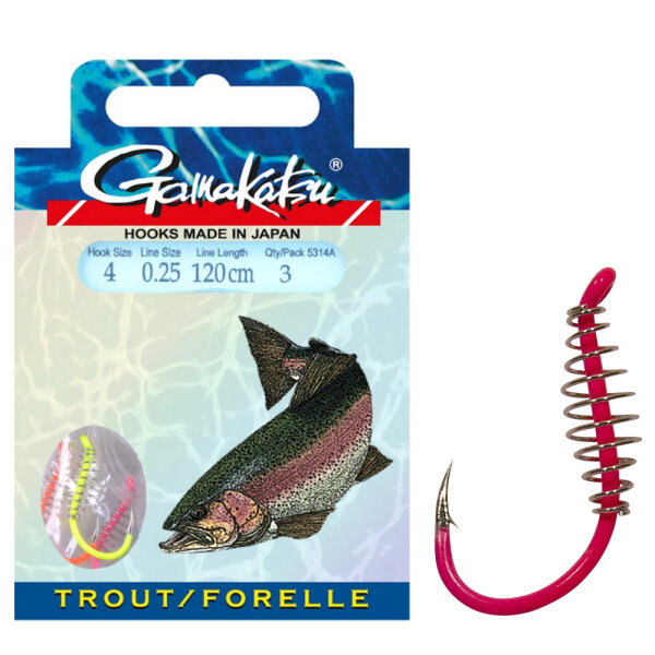 Gamakatsu Forellen Haken Spirale Multi gebunden 5314A Assorti 120cm Gr.6 / 0,22mm