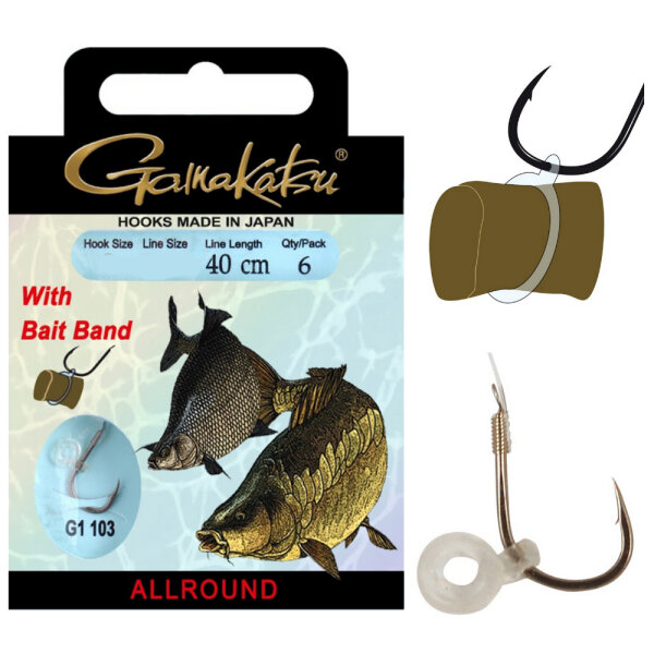 Gamakatsu Allround Hook with Baitband gebunden  G1-103 40cm Gr.10 / 0,18mm