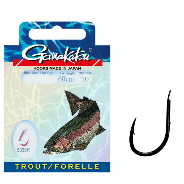 Gamakatsu Forellen Haken gebunden 5330R Rot 60cm Gr.10 / 0,16mm