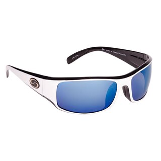 Strike King S11 Optics Okeechobee Shiny White Black Two Tone Frame Multi Layer White Blue Mirror Grey Base Lens