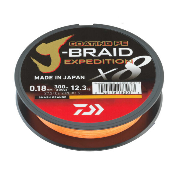 Daiwa J-Braid Expedition X8 300m smash orange 0,18mm / 12,30kg
